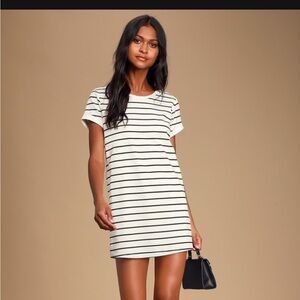 Black and cream striped shirt dress